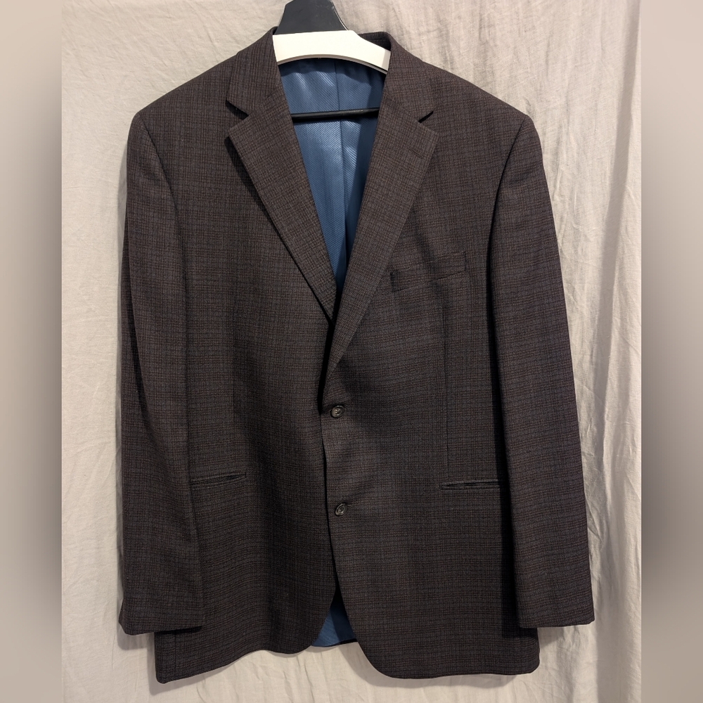 Jack Victor Blazer Sport Coat Mens 46L  Checked 100% Wool Union-made Canada Navy